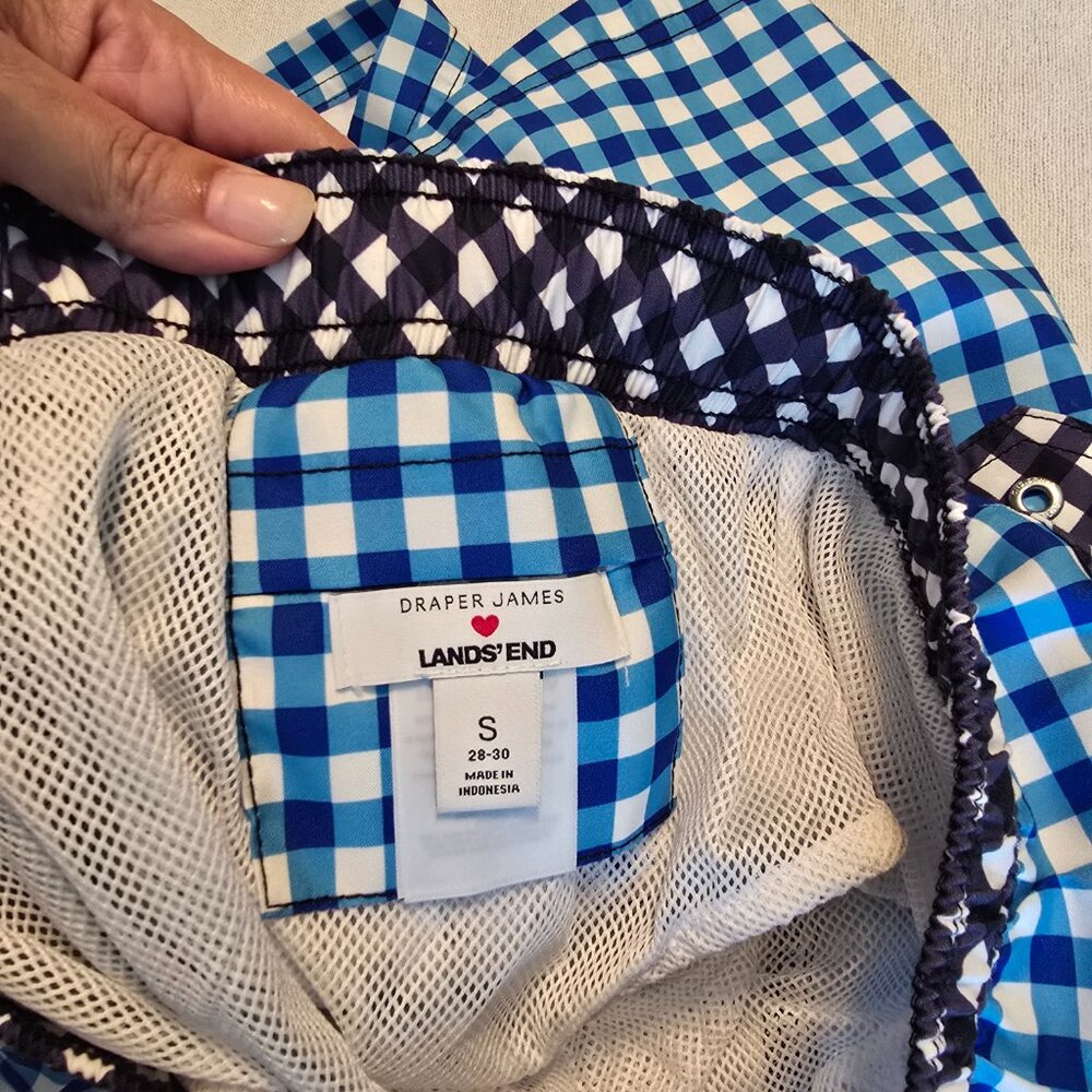 Draper James x Lands' End Gingham Swim Shorts Blue White Size S EUC - Picture 6 of 14